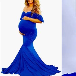 Saslax off shoulder royal blue maternity dress
